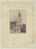 Artist: Carrick, Ethel. | Title: not titled (Saint-Germain-des-Prés, Paris) | Date: 1907 | Technique: etching, printed in black ink, from one copper plate