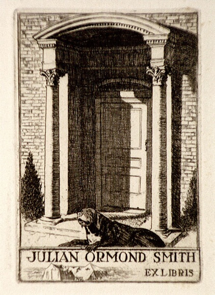 Artist: b'LINDSAY, Lionel' | Title: b'Book plate: Julian Ormond Smith' | Date: 1950 | Technique: b'etching, printed in brown ink, from one plate' | Copyright: b'Courtesy of the National Library of Australia' Artist: b'LINDSAY, Lionel' | Title: b'Book plate: Julian Ormond Smith' | Date: 1950 | Technique: b'etching, printed in brown ink, from one plate' | Copyright: b'Courtesy of the National Library of Australia'