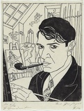 Artist: Haefliger, Paul. | Title: not titled (self-portrait) | Date: 1932, March | Technique: woodcut, printed in black ink, from one block