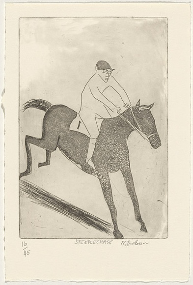 Artist: b'Dickerson, Robert.' | Title: b'Steeplechase.' | Date: 1987 | Technique: b'etching and aquatint, printed in bROWN ink, from one zinc plare' Artist: b'Dickerson, Robert.' | Title: b'Steeplechase.' | Date: 1987 | Technique: b'etching and aquatint, printed in bROWN ink, from one zinc plare'