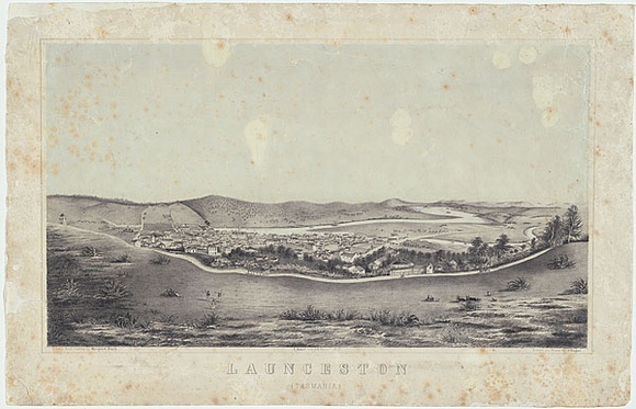 Title: b'Launceston. Tasmania' | Date: 1863 | Technique: b'lithograph, printed in black ink, from one stone; blue tint stone'