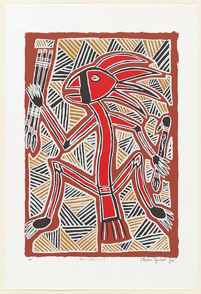 Artist: b'Joshua, Alan.' | Title: b'Mimi dancing' | Date: c.2001 | Technique: b'screenprint, printed in colour, from five stencils' Artist: b'Joshua, Alan.' | Title: b'Mimi dancing' | Date: c.2001 | Technique: b'screenprint, printed in colour, from five stencils'