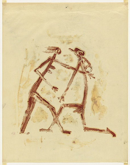 Artist: b'Cant, James.' | Title: b'Mimi-figure variation (two figures embracing).' | Date: 1949 | Technique: b'monotype, printed in colour, from one plate; additional hand colouring' Artist: b'Cant, James.' | Title: b'Mimi-figure variation (two figures embracing).' | Date: 1949 | Technique: b'monotype, printed in colour, from one plate; additional hand colouring'
