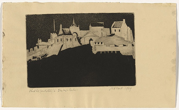 Artist: b'Traill, Jessie.' | Title: b'Floodlit Edinburgh Castle.' | Date: 1939 | Technique: b'etching and aquatint, printed in black ink, from one plate' Artist: b'Traill, Jessie.' | Title: b'Floodlit Edinburgh Castle.' | Date: 1939 | Technique: b'etching and aquatint, printed in black ink, from one plate'