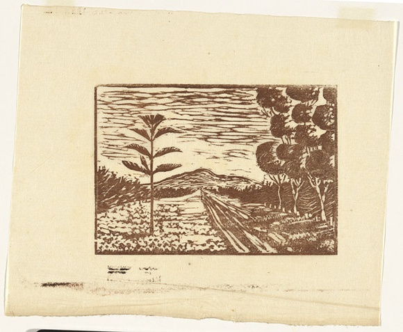 Artist: b'Hirschfeld Mack, Ludwig.' | Title: b'(Road to the You Yangs).' | Date: c.1943 | Technique: b'woodcut, printed in colour, from multiple blocks' Artist: b'Hirschfeld Mack, Ludwig.' | Title: b'(Road to the You Yangs).' | Date: c.1943 | Technique: b'woodcut, printed in colour, from multiple blocks'