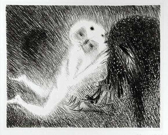 Artist: b'BOYD, Arthur' | Title: b'St Francis kissing the Wolf of Gubbio.' | Date: (1965) | Technique: b'lithograph, printed in black ink, from one plate' | Copyright: b'Reproduced with permission of Bundanon Trust' Artist: b'BOYD, Arthur' | Title: b'St Francis kissing the Wolf of Gubbio.' | Date: (1965) | Technique: b'lithograph, printed in black ink, from one plate' | Copyright: b'Reproduced with permission of Bundanon Trust'