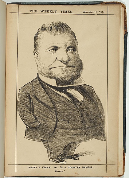 Title: b'A country member [Mr Peter Lalor M.L.A.].' | Date: 12 December 1874 | Technique: b'lithograph, printed in colour, from multiple stones'