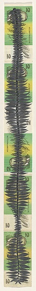 Artist: b'HALL, Fiona' | Title: b'Araucaria bidwillii - Bunya pine (Australian currency)' | Date: 2000 - 2002 | Technique: b'gouache' | Copyright: b'\xc2\xa9 Fiona Hall' Artist: b'HALL, Fiona' | Title: b'Araucaria bidwillii - Bunya pine (Australian currency)' | Date: 2000 - 2002 | Technique: b'gouache' | Copyright: b'\xc2\xa9 Fiona Hall'