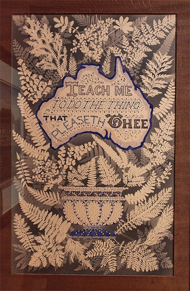 Artist: b'UNKNOWN (SOUTH AUSTRALIA)' | Title: b'Teach me to do the thing that pleaseth thee' | Date: c.1900 | Technique: b'fern stencil and pen work' Artist: b'UNKNOWN (SOUTH AUSTRALIA)' | Title: b'Teach me to do the thing that pleaseth thee' | Date: c.1900 | Technique: b'fern stencil and pen work'