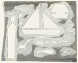 Artist: Blackman, Charles. | Title: Stencil for not titled (boats, birds and figure). | Date: c.1952 | Technique: hand cut paper stencil