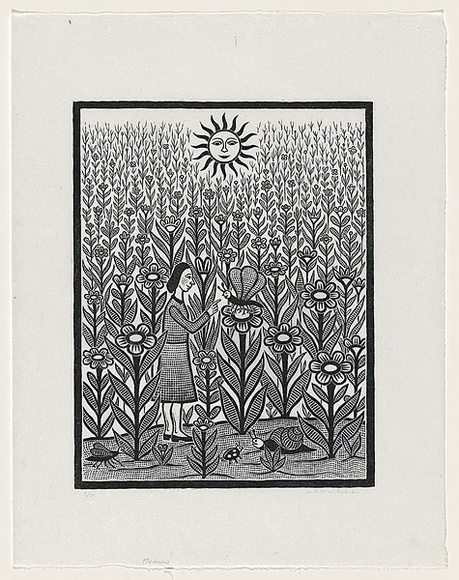 Artist: b'Groblicka, Lidia.' | Title: b'Meadow' | Date: 1979 | Technique: b'woodcut, printed in black ink, from one block; touched with white gouache' Artist: b'Groblicka, Lidia.' | Title: b'Meadow' | Date: 1979 | Technique: b'woodcut, printed in black ink, from one block; touched with white gouache'