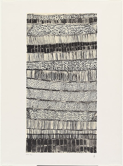 Artist: b'Kantilla, Kitty. (Kutuwalumi Purawarrumpatu).' | Title: b'Jilamara #2' | Date: 2001 | Technique: b'lithograph, printed in colour, from two aluminium plates' | Copyright: b'\xc2\xa9 Kitty Kantilla and Jilamara Arts + Craft' Artist: b'Kantilla, Kitty. (Kutuwalumi Purawarrumpatu).' | Title: b'Jilamara #2' | Date: 2001 | Technique: b'lithograph, printed in colour, from two aluminium plates' | Copyright: b'\xc2\xa9 Kitty Kantilla and Jilamara Arts + Craft'