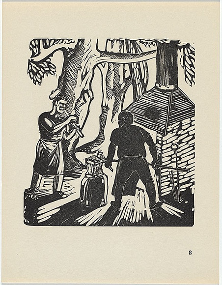 Artist: b'Gale, Len.' | Title: b'<p>The blacksmith.</p>' | Date: 1954 | Technique: b'linocut, printed in black ink, from one block'