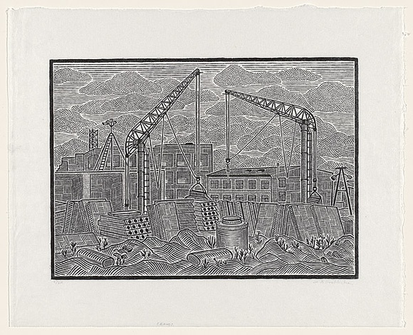 Artist: Groblicka, Lidia. | Title: Cranes | Date: 1972 | Technique: woodcut, printed in black ink, from one block