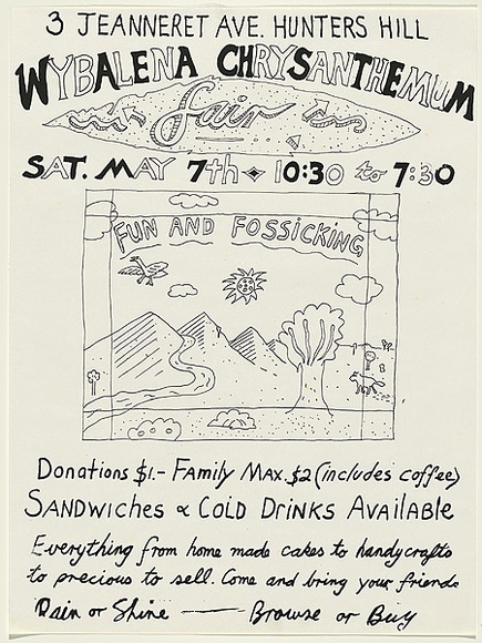 Artist: b'WORSTEAD, Paul' | Title: b'Wybalena Fair.' | Date: 1977 | Technique: b'screenprint, printed in black ink, from one stencil' | Copyright: b'This work appears on screen courtesy of the artist' Artist: b'WORSTEAD, Paul' | Title: b'Wybalena Fair.' | Date: 1977 | Technique: b'screenprint, printed in black ink, from one stencil' | Copyright: b'This work appears on screen courtesy of the artist'