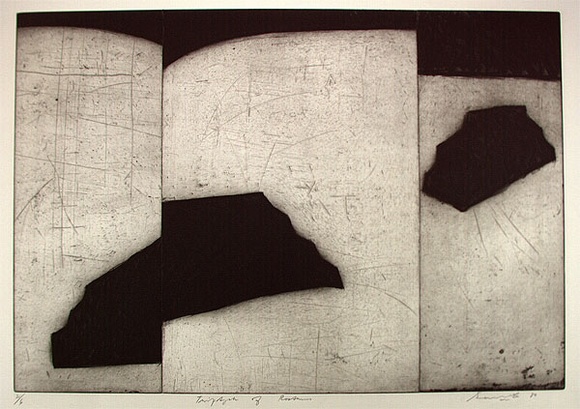 Artist: b'Lee, Graeme.' | Title: b'Triptych of rostrums' | Date: 1989 | Technique: b'etching, printed in black ink, from one plate' Artist: b'Lee, Graeme.' | Title: b'Triptych of rostrums' | Date: 1989 | Technique: b'etching, printed in black ink, from one plate'