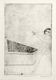 Artist: BALDESSIN, George | Title: Performer before own monument. | Date: 1963 | Technique: etching, electric engraving tool and foul biting, printed in black ink, from one plate