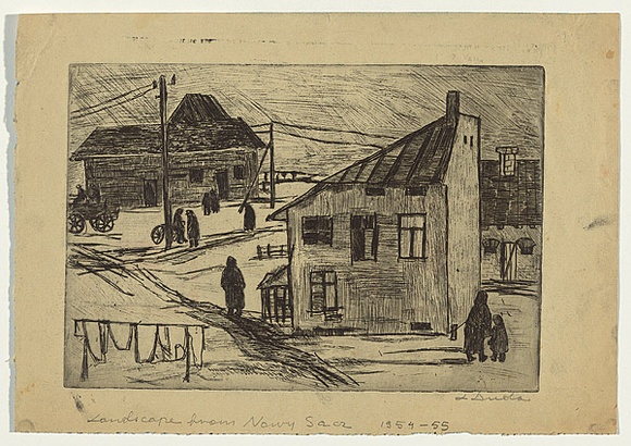 Artist: b'Groblicka, Lidia.' | Title: b'Landscape from Nowy Sacz' | Date: 1954-55 | Technique: b'etching, printed in black ink, from one plate' Artist: b'Groblicka, Lidia.' | Title: b'Landscape from Nowy Sacz' | Date: 1954-55 | Technique: b'etching, printed in black ink, from one plate'