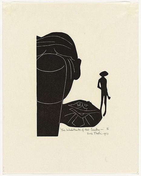 Artist: b'Thake, Eric.' | Title: b'The Inhabitants of this country' | Date: 1953 | Technique: b'linocut, printed in black ink, from one block' Artist: b'Thake, Eric.' | Title: b'The Inhabitants of this country' | Date: 1953 | Technique: b'linocut, printed in black ink, from one block'
