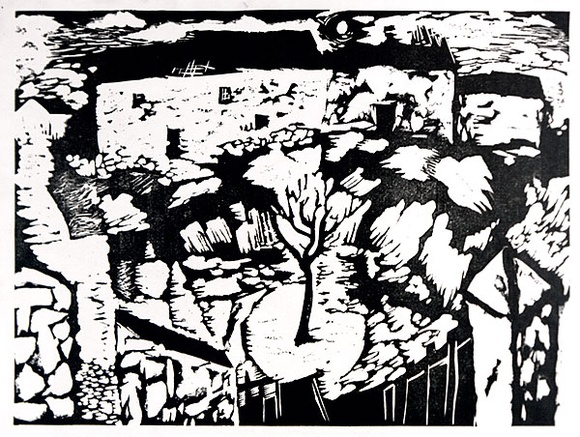 Artist: b'Adams, Tate.' | Title: b'(Village in Mourne).' | Date: (1954) | Technique: b'linocut, printed in black ink, from one block' Artist: b'Adams, Tate.' | Title: b'(Village in Mourne).' | Date: (1954) | Technique: b'linocut, printed in black ink, from one block'
