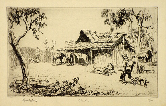 Artist: b'LINDSAY, Lionel' | Title: b'Christmas' | Date: 1935 | Technique: b'etching, printed in warm black ink with plate-tone, from one plate' | Copyright: b'Courtesy of the National Library of Australia' Artist: b'LINDSAY, Lionel' | Title: b'Christmas' | Date: 1935 | Technique: b'etching, printed in warm black ink with plate-tone, from one plate' | Copyright: b'Courtesy of the National Library of Australia'