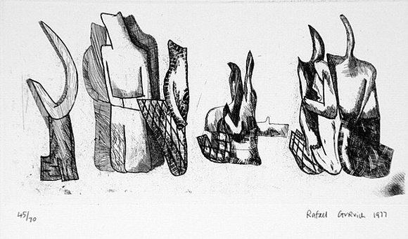 Artist: b'Gurvich, Rafael.' | Title: b'Isolation' | Date: 1977 | Technique: b'etching, aquatint and roulette, printed in black ink, from one plate' | Copyright: b'\xc2\xa9 Rafael Gurvich' Artist: b'Gurvich, Rafael.' | Title: b'Isolation' | Date: 1977 | Technique: b'etching, aquatint and roulette, printed in black ink, from one plate' | Copyright: b'\xc2\xa9 Rafael Gurvich'
