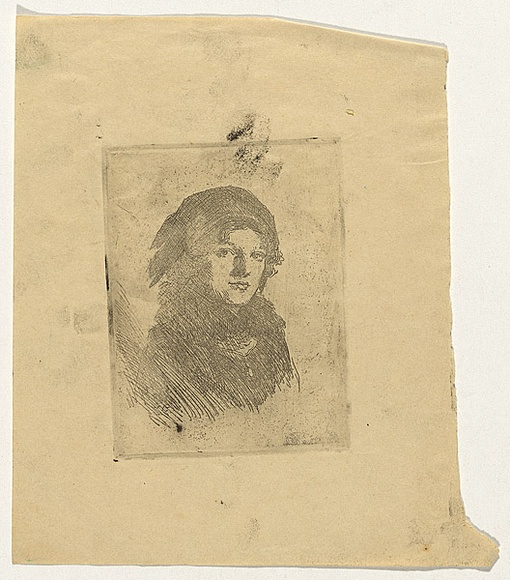 Artist: b'Bell, George..' | Title: b'(Woman with hat).' | Date: c.1912 | Technique: b'etching, printed in black ink, from one plate' Artist: b'Bell, George..' | Title: b'(Woman with hat).' | Date: c.1912 | Technique: b'etching, printed in black ink, from one plate'