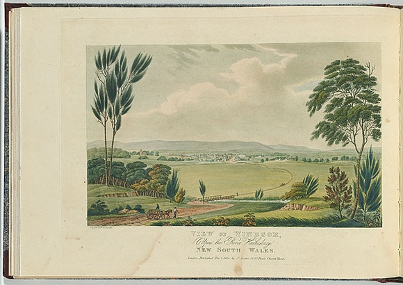 Artist: b'Lycett, Joseph.' | Title: b'View of Windsor, upon the River Hawkesbury, New South Wales.' | Date: 1824 | Technique: b'etching, aquatint and roulette, printed in black ink, from one copper plate; hand-coloured' Artist: b'Lycett, Joseph.' | Title: b'View of Windsor, upon the River Hawkesbury, New South Wales.' | Date: 1824 | Technique: b'etching, aquatint and roulette, printed in black ink, from one copper plate; hand-coloured'