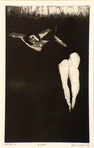 Artist: b'BALDESSIN, George' | Title: b'Trapeze.' | Date: 1963 | Technique: b'etching and aquatint, printed in black ink, from one zinc plate' Artist: b'BALDESSIN, George' | Title: b'Trapeze.' | Date: 1963 | Technique: b'etching and aquatint, printed in black ink, from one zinc plate'