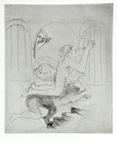 Artist: BOYD, Arthur | Title: (Lovers in the basement with landlady on the stairs) [variant VII]. | Date: 1970 | Technique: etching, printed in black ink, from one plate | Copyright: Reproduced with permission of Bundanon Trust