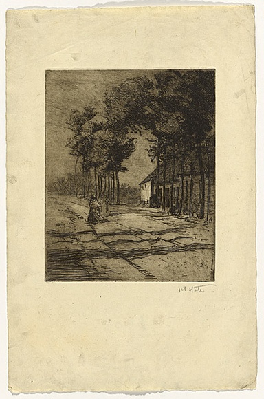 Artist: b'Traill, Jessie.' | Title: b'The roadside, Flanders' | Date: 1907 | Technique: b'etching, drypioint and foul biting, printed in brown ink with plate-tone, from one plate' Artist: b'Traill, Jessie.' | Title: b'The roadside, Flanders' | Date: 1907 | Technique: b'etching, drypioint and foul biting, printed in brown ink with plate-tone, from one plate'