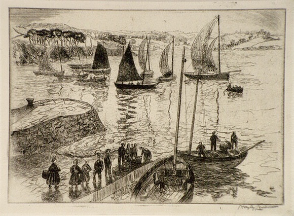 Artist: b'Hayley-Lever, Richard.' | Title: b'Douarnenez' | Date: 1930s | Technique: b'etching and foul biting, printed in black ink, from one plate' Artist: b'Hayley-Lever, Richard.' | Title: b'Douarnenez' | Date: 1930s | Technique: b'etching and foul biting, printed in black ink, from one plate'