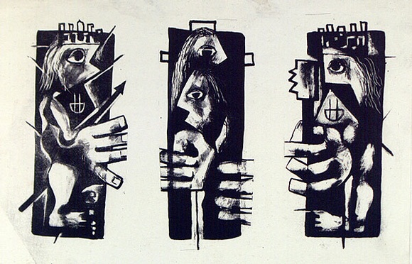 Artist: b'French, Len.' | Title: b'Hector.' | Date: (1955) | Technique: b'lithograph, printed in black ink, from one plate' | Copyright: b'\xc2\xa9 Leonard French. Licensed by VISCOPY, Australia' Artist: b'French, Len.' | Title: b'Hector.' | Date: (1955) | Technique: b'lithograph, printed in black ink, from one plate' | Copyright: b'\xc2\xa9 Leonard French. Licensed by VISCOPY, Australia'