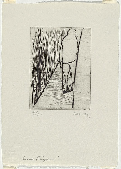 Artist: b'MADDOCK, Bea' | Title: b'Lane figure' | Date: 1966 | Technique: b'drypoint, printed in black ink with plate-tone, from one copper plate' Artist: b'MADDOCK, Bea' | Title: b'Lane figure' | Date: 1966 | Technique: b'drypoint, printed in black ink with plate-tone, from one copper plate'