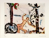 Artist: Fransella, Graham. | Title: Stoning. | Date: 1984 | Technique: etching and aquatint printed in colour | Copyright: Courtesy of the artist