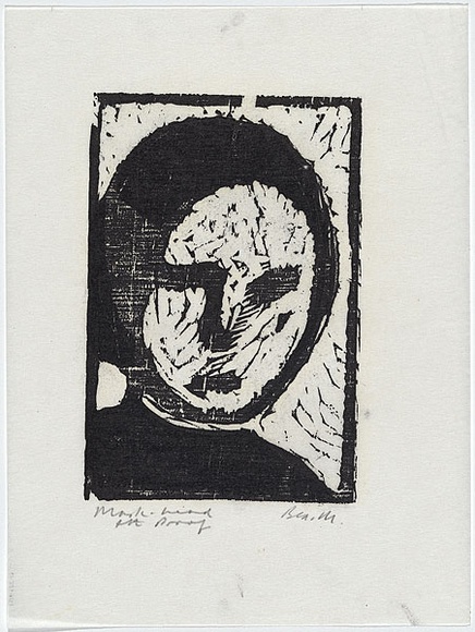Artist: b'MADDOCK, Bea' | Title: b'Mask-head' | Date: (1964) | Technique: b'woodcut, printed in black ink, from one block' Artist: b'MADDOCK, Bea' | Title: b'Mask-head' | Date: (1964) | Technique: b'woodcut, printed in black ink, from one block'