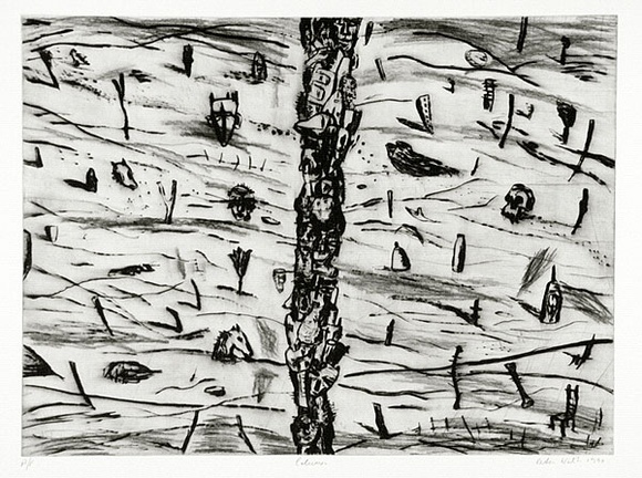 Artist: b'Walsh, Peter.' | Title: b'Column' | Date: 1990 | Technique: b'drypoint and roulette, printed in black ink with plate-tone, from one plate' Artist: b'Walsh, Peter.' | Title: b'Column' | Date: 1990 | Technique: b'drypoint and roulette, printed in black ink with plate-tone, from one plate'