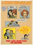 Artist: b'McMahon, Marie.' | Title: b'A stitch in time saves nine. Free safe vasectomy on demand.' | Date: 1978 | Technique: b'screenprint, printed in colour, from six stencils'