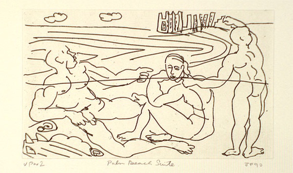 Artist: b'Furlonger, Joe.' | Title: b'Palm Beach suite (no.1)' | Date: 1990 | Technique: b'etching, printed in black ink, from one plate' Artist: b'Furlonger, Joe.' | Title: b'Palm Beach suite (no.1)' | Date: 1990 | Technique: b'etching, printed in black ink, from one plate'