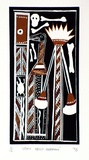 Artist: Bununggurr, Bobby. | Title: Story about ceremony | Date: 1993 | Technique: linocut, printed in black ink, from one block; hand-coloured