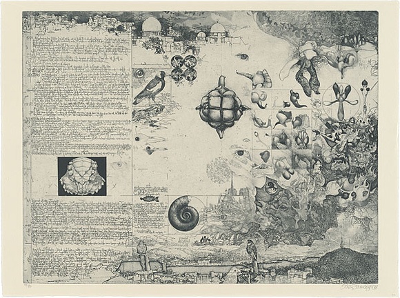 Artist: b'SCHMEISSER, Jorg' | Title: b'Diary and magpie' | Date: 1978 | Technique: b'etching, aquatint and drypoint, printed in blue/black ink, from one plate' | Copyright: b'\xc2\xa9 J\xc3\xb6rg Schmeisser' Artist: b'SCHMEISSER, Jorg' | Title: b'Diary and magpie' | Date: 1978 | Technique: b'etching, aquatint and drypoint, printed in blue/black ink, from one plate' | Copyright: b'\xc2\xa9 J\xc3\xb6rg Schmeisser'