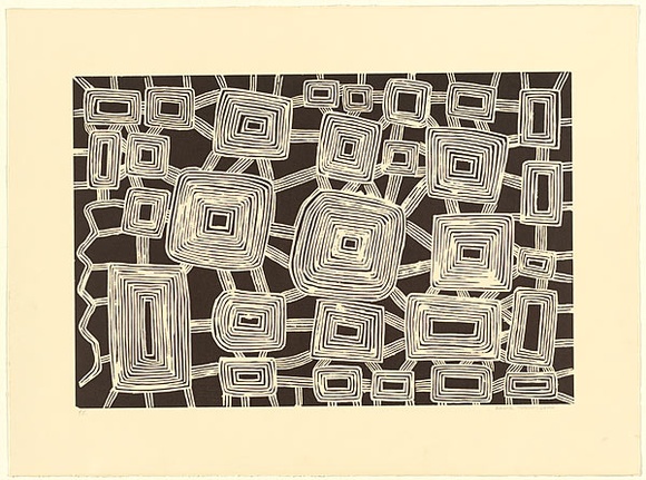 Artist: b'Tjampitjinpa, Ronnie.' | Title: b'not titled' | Date: 1993 | Technique: b'woodcut, printed in black ink, from one block' Artist: b'Tjampitjinpa, Ronnie.' | Title: b'not titled' | Date: 1993 | Technique: b'woodcut, printed in black ink, from one block'