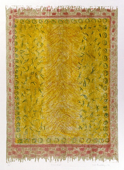 Artist: b'Buckley, Sue.' | Title: b'Primordial.' | Date: 1976 | Technique: b'woodcut; lithograph, printed in colour, from multiple blocks' | Copyright: b'This work appears on screen courtesy of Sue Buckley and her sister Jean Hanrahan' Artist: b'Buckley, Sue.' | Title: b'Primordial.' | Date: 1976 | Technique: b'woodcut; lithograph, printed in colour, from multiple blocks' | Copyright: b'This work appears on screen courtesy of Sue Buckley and her sister Jean Hanrahan'