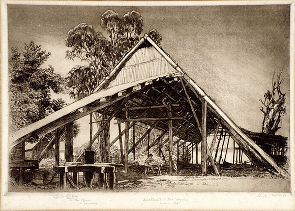 Artist: b'LINDSAY, Lionel' | Title: bRock Davis's Slips, Woy Woy | Date: 1917 | Technique: b'etching and drypoint, printed in warm black ink with plate-tone, from one copper plate' | Copyright: b'Courtesy of the National Library of Australia' Artist: b'LINDSAY, Lionel' | Title: bRock Davis's Slips, Woy Woy | Date: 1917 | Technique: b'etching and drypoint, printed in warm black ink with plate-tone, from one copper plate' | Copyright: b'Courtesy of the National Library of Australia'