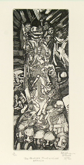 Artist: b'STONE, T.M. (Bauxhau)' | Title: bThe people's foot and olive branch | Date: 1973-94 | Technique: b'aquatint, etching printed in black ink, from one plate' Artist: b'STONE, T.M. (Bauxhau)' | Title: bThe people's foot and olive branch | Date: 1973-94 | Technique: b'aquatint, etching printed in black ink, from one plate'