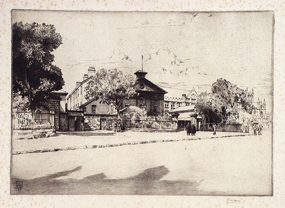 Artist: b'Warner, Alfred Edward.' | Title: b'The District Court' | Date: 1923 | Technique: b'etching, printed in black ink with plate-tone, from one plate' Artist: b'Warner, Alfred Edward.' | Title: b'The District Court' | Date: 1923 | Technique: b'etching, printed in black ink with plate-tone, from one plate'