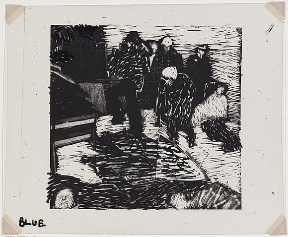 Artist: b'MADDOCK, Bea' | Title: b'One of four negatives for four colour separations (of the scene of an accident or fire etc.)' | Date: 1971 | Technique: b'photographic negative with additions in permanent black marker pen'