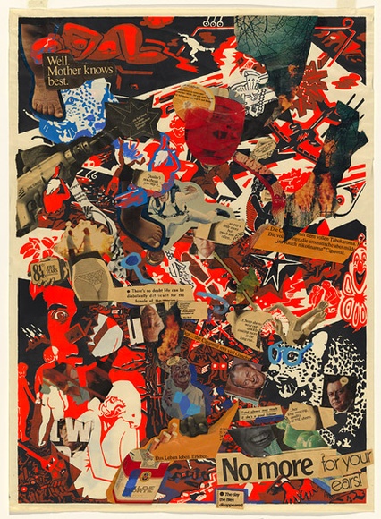 Artist: b'Brown, Mike.' | Title: b'Mother knows best.' | Date: 1975 | Technique: b'collage of string, sisal, colour offset printing, collage and gouache screenprint' Artist: b'Brown, Mike.' | Title: b'Mother knows best.' | Date: 1975 | Technique: b'collage of string, sisal, colour offset printing, collage and gouache screenprint'