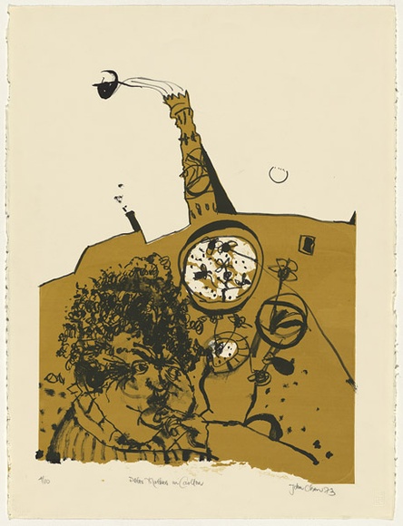 Artist: Olsen, John. | Title: Peter Mathers in Carlton | Date: 1973 | Technique: lithograph, printed in colour, from two stones | Copyright: © John Olsen. Licensed by VISCOPY, Australia