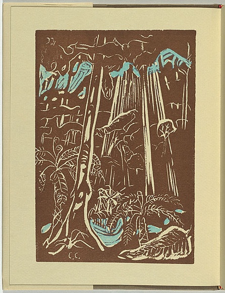 Artist: b'Coleman, Constance.' | Title: b'Not titled (trees).' | Date: 1982 | Technique: b'linocut, printed in brown and pale blue ink, from two blocks' Artist: b'Coleman, Constance.' | Title: b'Not titled (trees).' | Date: 1982 | Technique: b'linocut, printed in brown and pale blue ink, from two blocks'